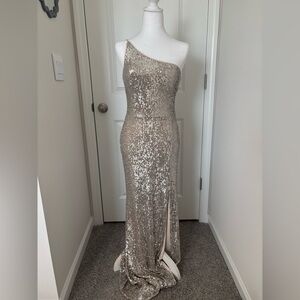 Xscape One Shoulder Sequin Gown